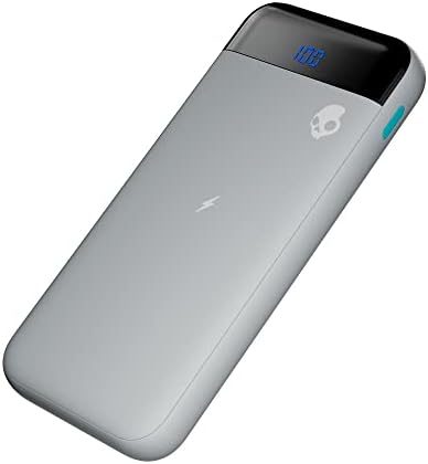Skullcandy Stash Fuel 10,000 m Ah Wireless Portable Power Bank – Ultra-Fast 10 W Charging with USB C & Dual USB A Ports – Includes Versatile Dual Charging Cable – Sleek Grey/Blue Design for On-the-Go Life