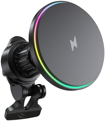 Mag Safe-Compatible 15 W Wireless Car Charger with RGB LED – Magnetic Air Vent Mount for i Phone 12/13/14/15/16 Series, Hands-Free Phone Holder for Enhanced Driving Convenience and Style