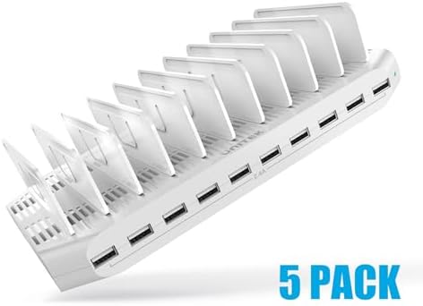 Unitek 10-Port USB Charging Station: Smart IC Technology for Fast, Organized Device Charging with Adjustable Dividers – Ideal for i Pads, Tablets, Kindles & i Phones in Home or Office Settings