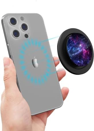 Galaxy Nebula Purple Magnetic Phone Grip – Adjustable Mag-Safe Holder with Adapter Ring for Secure Wireless Charging – Perfect for Selfies, Navigation, and Everyday Use Enhancing Functionality and Style