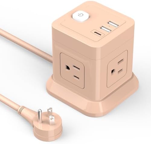 FDTEK Cube Power Strip with 4 Spacious Outlets & 3 USB Ports (1 USB-C) – Compact Green Power Solution for Home, Office, and Travel – Ultimate Surge Protection & Fast Charging Convenience