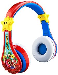 Super Mario Kids Bluetooth Over-Ear Headphones – Safe Volume-Limiting Sound for Young Ears, Adjustable Fit for Growing Kids, Rechargeable with Integrated Microphone for Learning and Travel Fun
