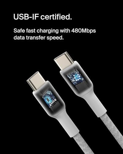 Belkin Boost Charge Braided USB-C to USB-C Cable – 1 m (3.3 ft) Durable Fast Charging Cable for i Phone, Galaxy, Nintendo Switch 2, i Pad Pro, and Pixel – Tangle-Free Design with 480 Mbps Data Transfer – Ultimate Universal Compatibility for All Your Devices