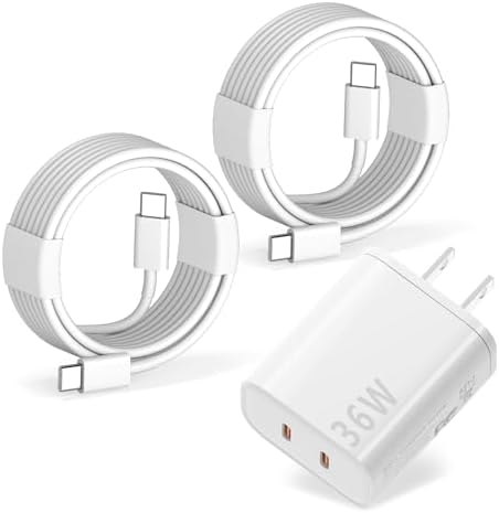 36 W Ga N Dual Port USB C Fast Charger with Two 6 FT Cables for i Phone 15 & i Pad Pro – Rapid Power Delivery for Dual Device Charging – Compact, Travel-Friendly Design – Maximize Your Charging Efficiency Anytime, Anywhere