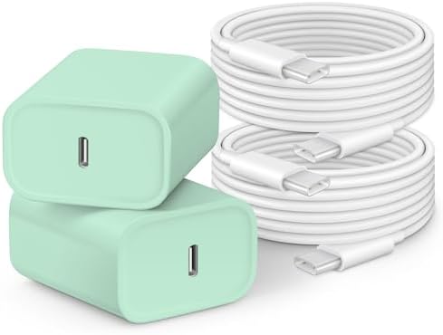 20 W USB-C Wall Charger for i Phone 16 & 15 – Fast Charging Dual Pack with 6 FT Type-C Cable – Optimized Power Delivery for i Pad Pro and More – Compact, Durable, and Travel-Friendly Charging Solution for Home and On-the-Go Use