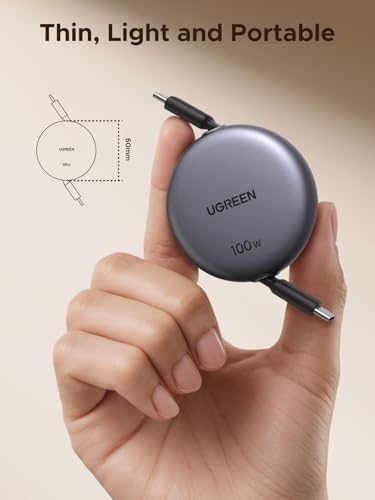 UGREEN 100 W Retractable USB C Charger Cable – High-Speed Type C Cord for i Phone 16/15/14, Mac Book Pro/Air, Galaxy S25/S24/S23, i Pad Pro/Air, Pixel 9/8, Switch & Air Pods – 3.3 FT Durable Design for Ultimate Portability and Efficiency