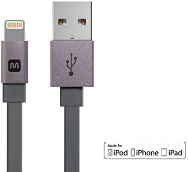 Monoprice 112958 Certified Flat Lightning to USB Cable – 4 ft Gray | Enhanced Durability and High-Speed Sync for i Phone & i Pad | Tangle-Free Design for Home, Office, and Travel | Compatible with i Phone Models X, 8, 7, 6, 5 S & i Pad Pro | Reliable Charging Accessory for Everyday Use