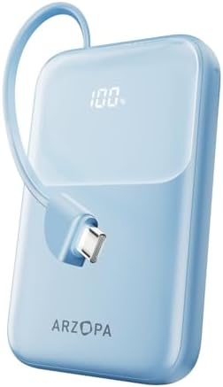 Ultra-Fast ARZOPA 10000 m Ah Portable Power Bank with Integrated USB-C Cable – 22.5 W Rapid Charging for Smartphones, Tablets, and More – Sleek Compact Design for Effortless Portability and Multi-Device Charging Convenience – Perfect for Travel and Daily Use