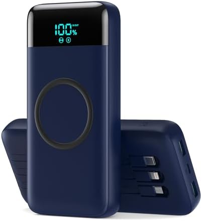 Ultimate 40800 m Ah Multi-Device Wireless Power Bank with Integrated Cables – 15 W Fast Charging Hub for i Phone 16/15/14/13/12 and Samsung Galaxy Series – Exceptional Portability, PD QC 4.0 Technology, LCD Indicator, Lightweight Design for Effortless On-the-Go Power Solutions – Unrivaled Compatibility and Safety Assurance