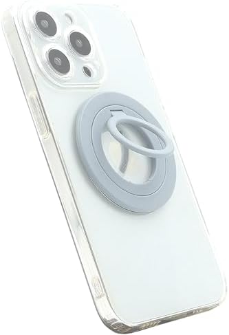 Sleek Gray Magnetic Phone Grip Holder – Ultra Adhesive Finger Ring for One-Handed Control & Wireless Charging – Effortless Attachment & Ergonomic Design for Enhanced Mobile Usability and Freedom of Movement