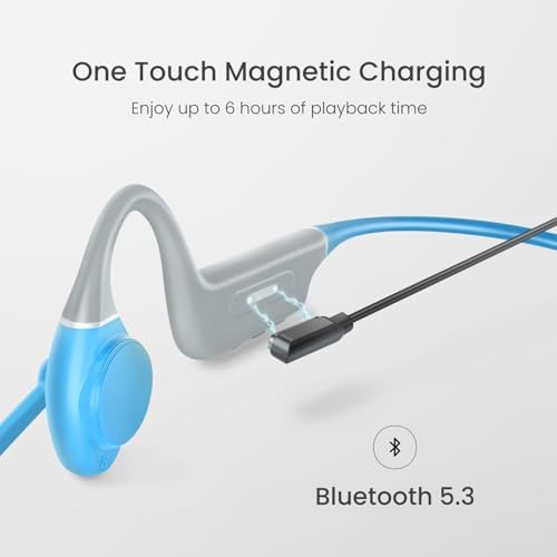 Puro Sound Labs Puro Flex-Kids: Enhanced Bone Conduction Bluetooth 5.3 Headphones for Active Children – Lightweight, Open-Ear Design with Sweat Resistance and Built-in Mic for Safe Listening and Environmental Awareness (Blue)