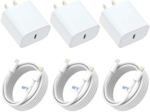 Rapid Charge Trio: 20 W USB-C Wall Charger Set with 6 FT Cables for i Phone 14 & More – Ultimate Performance for Fast Power Delivery and Versatile Device Compatibility