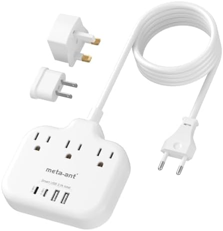 Ultimate Universal Travel Plug Adapter with PD30 W Fast Charging Hub – 3 Multi-Port Connectivity for International Travel, Featuring Dual USB-C & USB-A Outputs, 3 ft Extension Cord for Effortless Power in EU, US, UK, France & Spain – Perfect Solution for Global Adventurers Seeking Reliable Charging Options