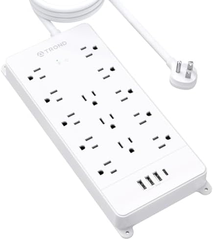 Maximize Your Power Potential with the TROND Heavy-Duty Surge Protector Power Strip: 13 Wide-Spaced Outlets, 32 W Quick Charge USB-C, 4000 Joules Protection, 5 ft Flat Plug Extension Cord, Wall Mountable Design for Seamless Integration in Home and Office Spaces – ETL Listed for Ultimate Safety and Reliability