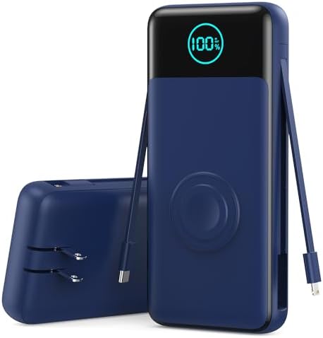 26800 m Ah Ultra-High Capacity Portable Charger with Built-in Cables & AC Wall Plug – 6-in-1 USB-C Power Bank for Fast Charging of i Phone 16/15/14/13/12, Android Devices & Apple Watch – Charge 5 Devices at Once with 25 W PD & Quick Charge Technology – Ideal for Travel, Camping, and Daily Use – Advanced Safety Features for Optimal Performance