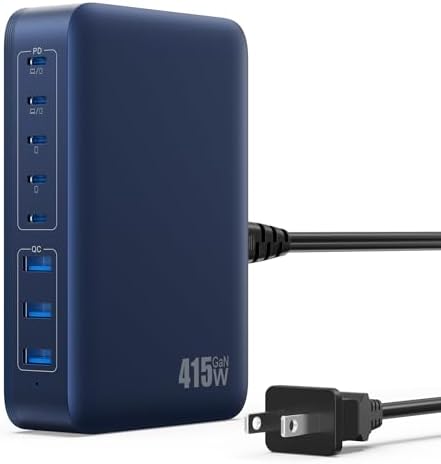 Revolutionize Your Charging Setup with the 415 W 8-Port USB C Fast Charging Hub – Dual PD 100 W for Laptops, i Phones, and More – Ga N IV Technology for Enhanced Efficiency and Universal Compatibility – Perfect for Home and Office Use