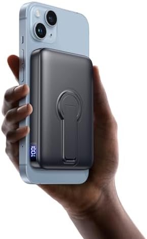 Magnetic Wireless Power Bank for i Phone 15/14/13/12 Pro/Pro Max – 12000 m Ah Fast Charging Portable Charger with Stand & USB-C – Sleek Black Design for Enhanced Convenience and Style