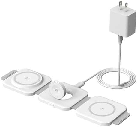 Ultimate 3 in 1 Magnetic Wireless Charging Station for Apple Devices – Foldable Travel Charger for i Phone 16, 15, 14, 13, 12 Pro Max, Apple Watch & Air Pods (Sleek White) – Fast, Portable & Durable Power Solution for Tech Enthusiasts
