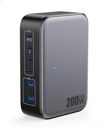 200 W Ga N IV USB-C Charging Hub: 8-Port Fast Charging Station with PD 65 W for Laptops, i Phones, i Pads, and Steam Deck – Compact & Efficient Power Adapter in Striking Red for Ultimate Device Versatility