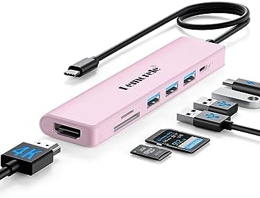 Lemorele 7-in-1 USB C Hub Adapter: Unleash Ultimate Connectivity with 4 K HDMI Output, 100 W Power Delivery, and High-Speed Data Transfers – Sleek Blue Multiport Dongle for Mac Book, Chromebook, Dell, HP & Lenovo Users Seeking Enhanced Performance and Style