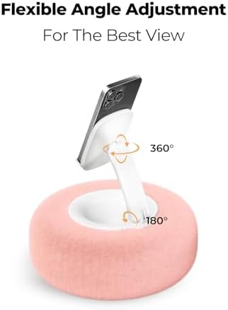 Phone Stand with Pillow, Adjustable iPhone Stand with Anti-Slip Strips, Fuzzy Tablet Holder- Compatible with 4″-7″ Devices, Including iPhone, iPad, Kindle, and Android (Pink) – Enhanced Compatibility and Speed