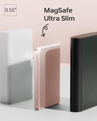 Ultra-Slim 10,000 m Ah Magnetic Power Bank for i Phone 12/13/14/15/16 – Fast Wireless Charging with USB-C Cable, Sleek Rose Gold Design for Effortless Portability and Enhanced Compatibility