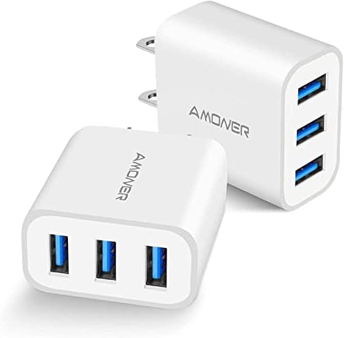Amoner 2-Pack 15 W 3-Port USB Wall Charger for Fast Charging – High-Efficiency Power Block Compatible with i Phone 14/13/12/11/X/XR/X/8/7/6, Galaxy & Android Devices – Perfect Travel Companion with Built-in Safety Features