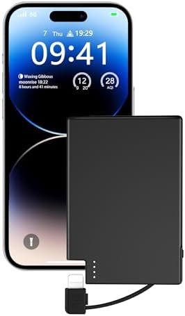 TNTOR Ultra-Slim USB-C Power Bank with Built-in Cable – Pocket-Sized Charger for i Phone 15/16 and Android Devices – Fast Charging, Lightweight, and Wallet-Friendly Battery Pack for On-the-Go Power Solutions