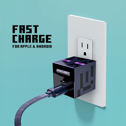 LIQUIPEL Powertek Minecraft Charging Bundle – Dynamic Dual USB-A to C Wall Adapter with Enderman Graphics & High-Speed Charge Cable for Gamers – Ultimate Portable Power Solution, Enhanced Compatibility & Durability for Devices
