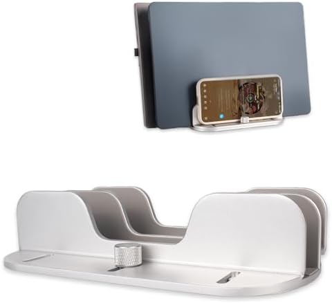 Dual-Slot Adjustable Vertical Laptop Stand for Desk – Maximize Workspace Efficiency with Enhanced Compatibility for Mac Book, Chromebook, Surface, Dell, and i Pad – Ergonomic Design for Improved Posture and Clutter-Free Organization