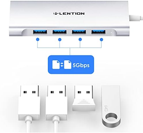 LENTION USB-C Multi-Port Hub – 4 K HDMI Output, 100 W Power Delivery, and 4 USB 3.0 Ports for Ultra-Fast Data Transfer | Perfect for 2024-2016 Mac Book Pro, New Mac Air, Surface, Chromebook, i Phone 15 & More | Space Gray Adapter for Enhanced Connectivity and Productivity