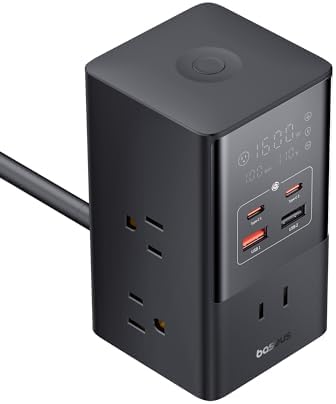 Baseus 10-in-1 USB C Charging Hub – 35 W High-Efficiency Power Station with 6 AC Outlets, Dual USB-A & USB-C Ports for Rapid Device Charging – Ultimate Solution for Home, Office, and Dorm with Advanced Safety Features for Mac Books, Tablets, and Smartphones