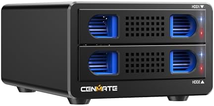 Sleek Aluminum Dual Bay Hard Drive Enclosure with Cooling Fan for 2.5”/3.5” SATA HDD/SSD – Tool-Free USB A/C 3.0 External Storage, Hot-Swappable, Daisy Chain Expansion – Ultimate Data Solution for Professionals and Casual Users