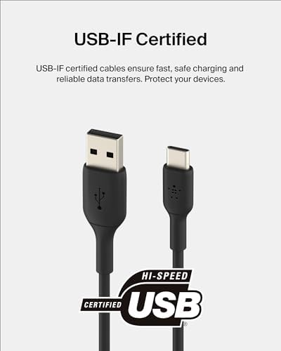 Belkin Boost Charge 6.6 ft USB-C to USB-A Cable: High-Efficiency Charging & Swift Data Sync for i Phone 16, Samsung Galaxy S25, Pixel 9 – Durable 2-Pack for Reliable Home and Travel Use