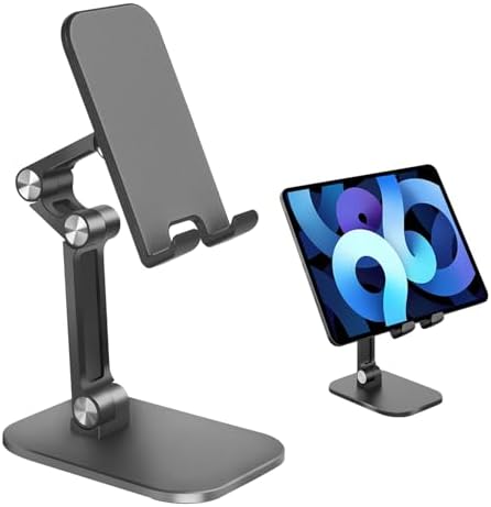 Foldable Phone Stand for Desk – Adjustable Height & Angle Cell Phone Holder, Portable Tablet Stand with Anti-Slip Base for Home, Office, and Travel, Compatible with iPhone & All 4-11″ Devices (Black) – Enhanced Compatibility and Speed
