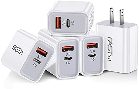 Boxeroo 5 Pack USB C Wall Charger Block – Dual Port PD Fast Charging Adapter for i Phone 15 Pro Max, Google Pixel 6 & 5, Samsung Galaxy – Universal Power Delivery Cube with Enhanced Safety Features and Portability, Perfect for Home & Travel