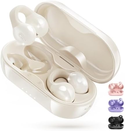 King Lucky i21 Purple Bluetooth 5.3 Open Ear Clip-On Earbuds – Advanced Noise Cancellation & IPX4 Waterproof Design for Small Ears and Glasses Wearers – Perfect for Active Lifestyles & Hands-Free Calls