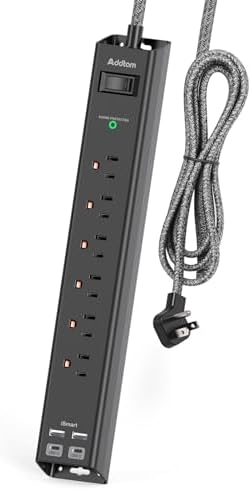 Ultimate Surge Protector Power Strip – Versatile 6-Outlet Extension Cord with 4 USB Ports (2 USB-C) and Flat Plug Design for Space Saving, Overload Protection, and Wall Mount Capability – 5 ft Length for Home, Office, or Dorm Room Efficiency and Safety