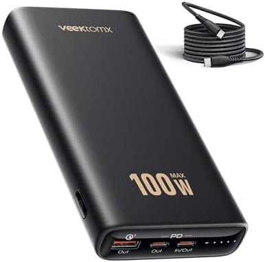 VEEKTOMX 65 W Fast Charging Laptop Power Bank – 20000 m Ah Portable USB-C PD 3.0 Charger for Mac Book, i Phone 15/14/13, i Pad, Samsung, Steam Deck – Ultimate Travel Companion with LED Display & Multi-Device Support