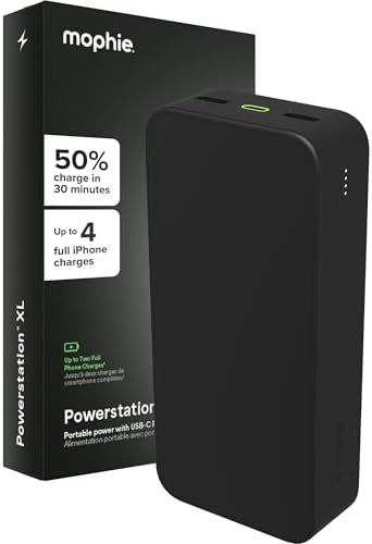 Mophie Powerstation Mini 5,000 m Ah Portable Power Bank – Ultra-Fast 20 W USB-C PD Charger for Rapid Device Recharging, Compact Pocket-Sized Design with LED Battery Indicator, Includes USB-C Cable for Instant Connectivity, Essential Travel Accessory for On-the-Go Smartphone Power