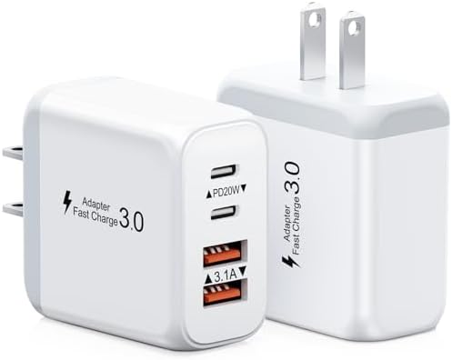 40 W USB C Fast Charger Block – Dual Pack 4-Port Power Delivery Wall Plug with Quick Charge 3.0 for i Phone 16/15/14/13/12/11 Pro Max, Samsung Galaxy & More – High-Speed Multi-Device Charging Solution – Ideal for Home, Office & Travel