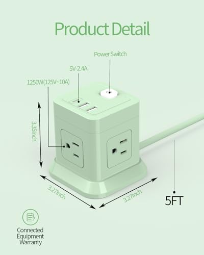 FDTEK Cube Power Strip with 4 Spacious Outlets & 3 USB Ports (1 USB-C) – Compact Green Power Solution for Home, Office, and Travel – Ultimate Surge Protection & Fast Charging Convenience