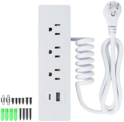 Recessed Drawer Power Strip Kit: Clutter-Free Charging Solution with PD 20 W Fast Charge, Dual USB Ports (Type A & C), and Dual 12 Amp AC Outlets – 7.2 FT Cord for Flexible Setup and Enhanced Workspace Efficiency