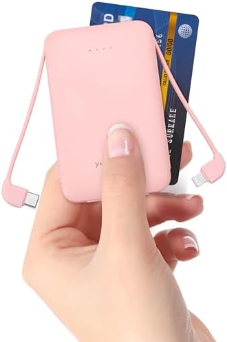 Ultra-Slim 5000 m Ah Power Bank with Built-In USB-C Cables – Dual Charging External Battery Pack for i Phone & Android – Lightweight Travel Companion in Black & Pink – Effortless Portability and Enhanced Device Compatibility Ultra-Slim 5000 m Ah Power Bank with Built-In USB-C Cables – Dual Charging External Battery Pack for i Phone & Android – Lightweight Travel Companion in Black & Pink – Effortless Portability and Enhanced Device Compatibility
