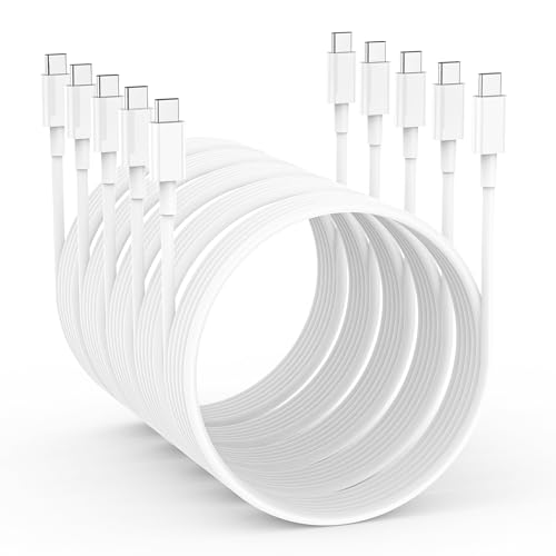 Maximize Charging Efficiency with 5 Pack USB C to USB C Charger Cord for i Phone 16 Series – 6 FT Fast Charging Cable for i Pad Air & Pro, 60 W Power Delivery, Durable Design, Sleek White Aesthetic, Ideal for Home & Travel Use