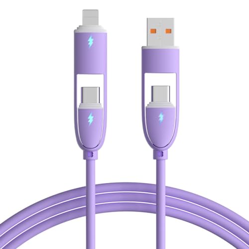 Transform Your Charging Essentials with the Versatile 4-in-1 USB C Cable – 100 W Rapid Power Delivery, Effortless Data Transfer, and Liquid Silicone Durability for i Phone 15 Series and Beyond, 3.3 ft Length with Built-in LED Indicator for Nighttime Use, Ideal for Home, Office, or Travel Adventures