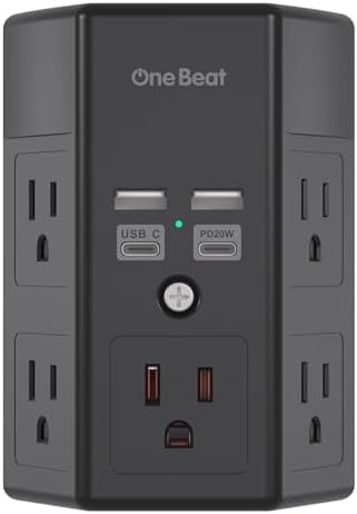 Maximize Your Power with a 5-Outlet Surge Protector and 4 USB Ports Including 20 W USB C – 1680 J High-Security Power Strip Adapter for Home and Office, Space-Saving 3-Sided Design, Wall-Mountable Charging Station for Fast and Efficient Device Management