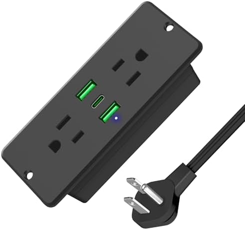 Transform Your Space with HHSOET 5-in-1 Recessed Power Strip – Flat Plug Design Featuring 20 W Fast Charging, 2 AC Outlets, 3 USB Ports (Including USB-C), and 6 ft Power Cord for Effortless Connectivity in Home Offices and Conference Rooms – Elevate Your Charging Efficiency and Aesthetic Appeal