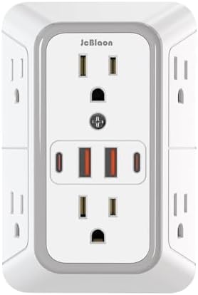 Versatile 6-Outlet Surge Protector with 4 USB Ports – Compact Multi-Plug Adapter for Home, Office, and Travel – Enhanced Power Distribution and Fast Charging with Dual USB-C Ports, Ideal for Safeguarding Electronics from Surges and Spikes