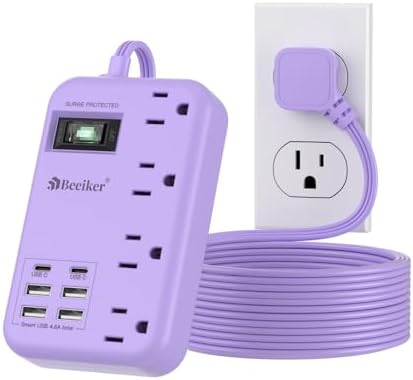 International Travel Power Adapter with 6 USB Ports and 4 AC Outlets – Versatile Plug Converter for European Destinations Including UK, France, Italy, and Germany – Compact 3 ft Extension Cord with Surge Protection for Enhanced Device Safety and Charging Efficiency